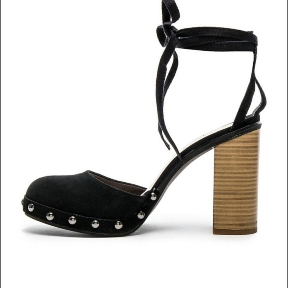 Anthropologie Seychelles Black Suede Platform Heels with Ankle Strap Sz 6